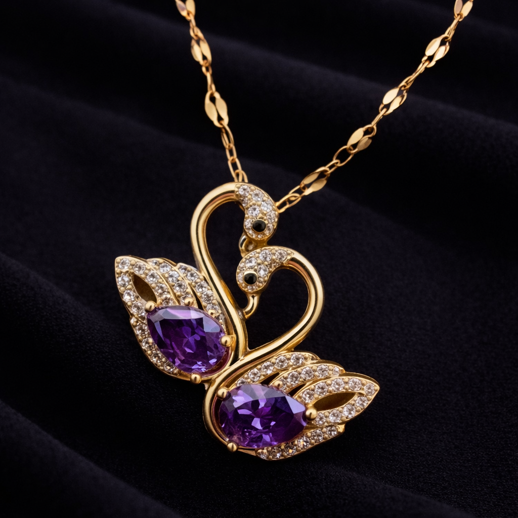 Twin Swan Crystal Pendant Necklace
