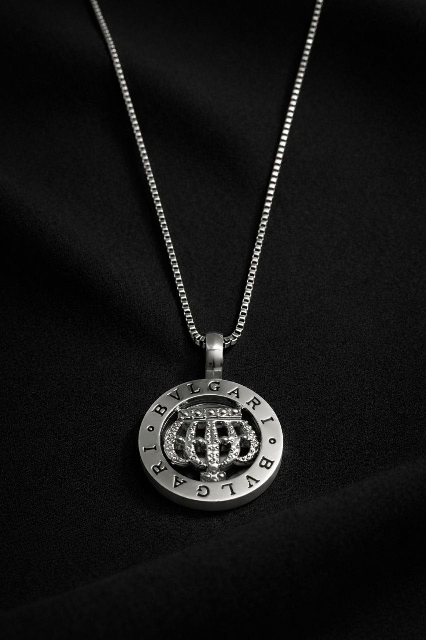 Silver Crown Emblem Circular Pendant Bvlgari