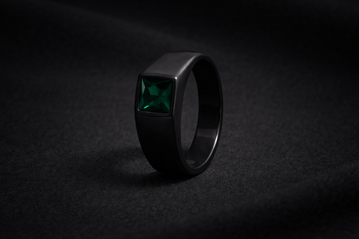 Black Square Cut Green Stone Ring
