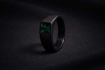 Black Square Cut Green Stone Ring