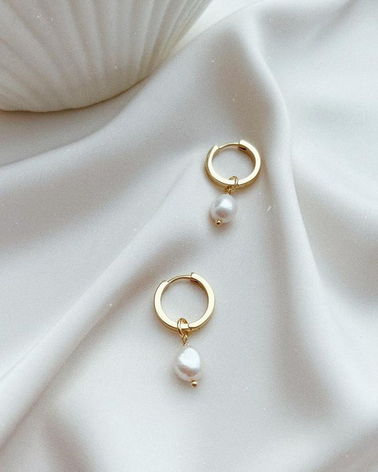 Classic Pearl Drop Gold Hoop Earrings