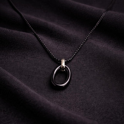Black Oval Pendant Necklace