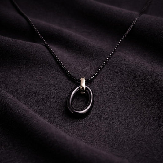 Black Oval Pendant Necklace