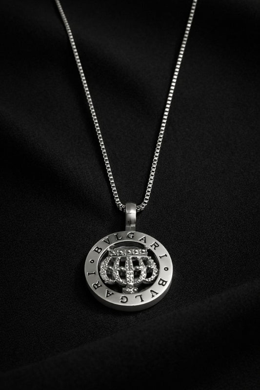 Silver Crown Emblem Circular Pendant Bvlgari