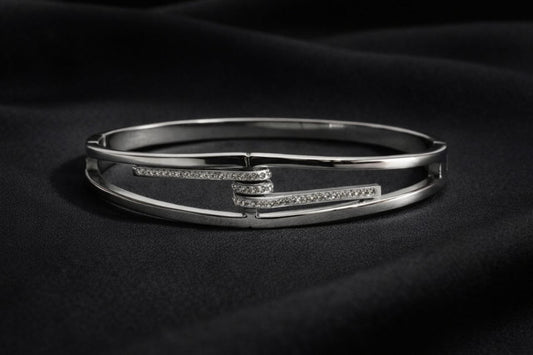 Silver Axis Crystal Cuff Bangles