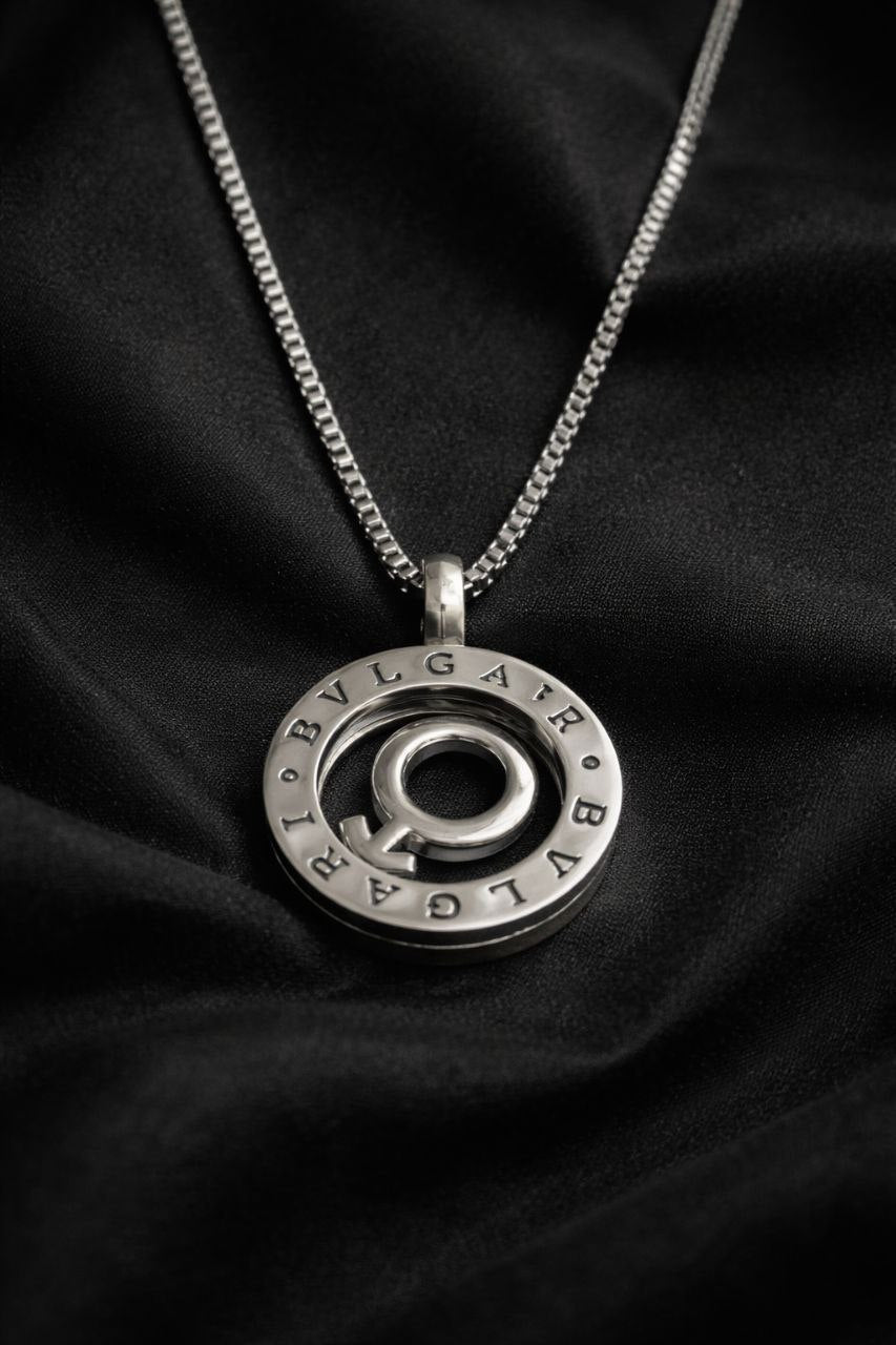 Silver Male Emblem Circular Pendant Bvlgari
