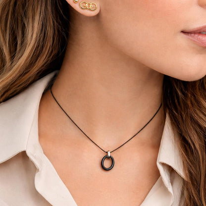 Black Oval Pendant Necklace