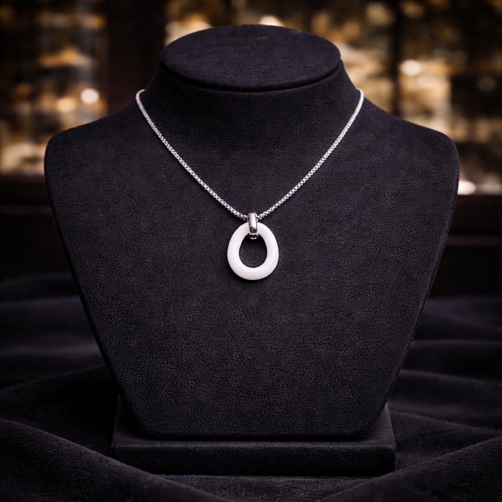 White Oval Pendant Necklace